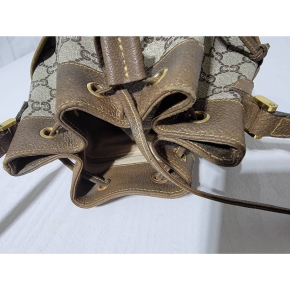 Authentic GUCCI Vintage GG Plus Shoulder Cross Drawstring Bag Beige/Brown - Picture 10 of 16